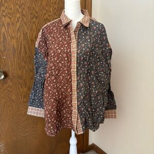 Easel Mixed Floral Patchwork Buttondown